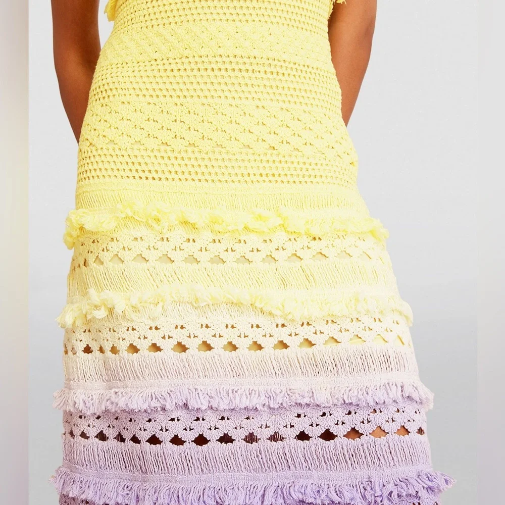Maje Crochet Yellow Purple Dress — No Tags & Seam Rip - Picture 3 of 13